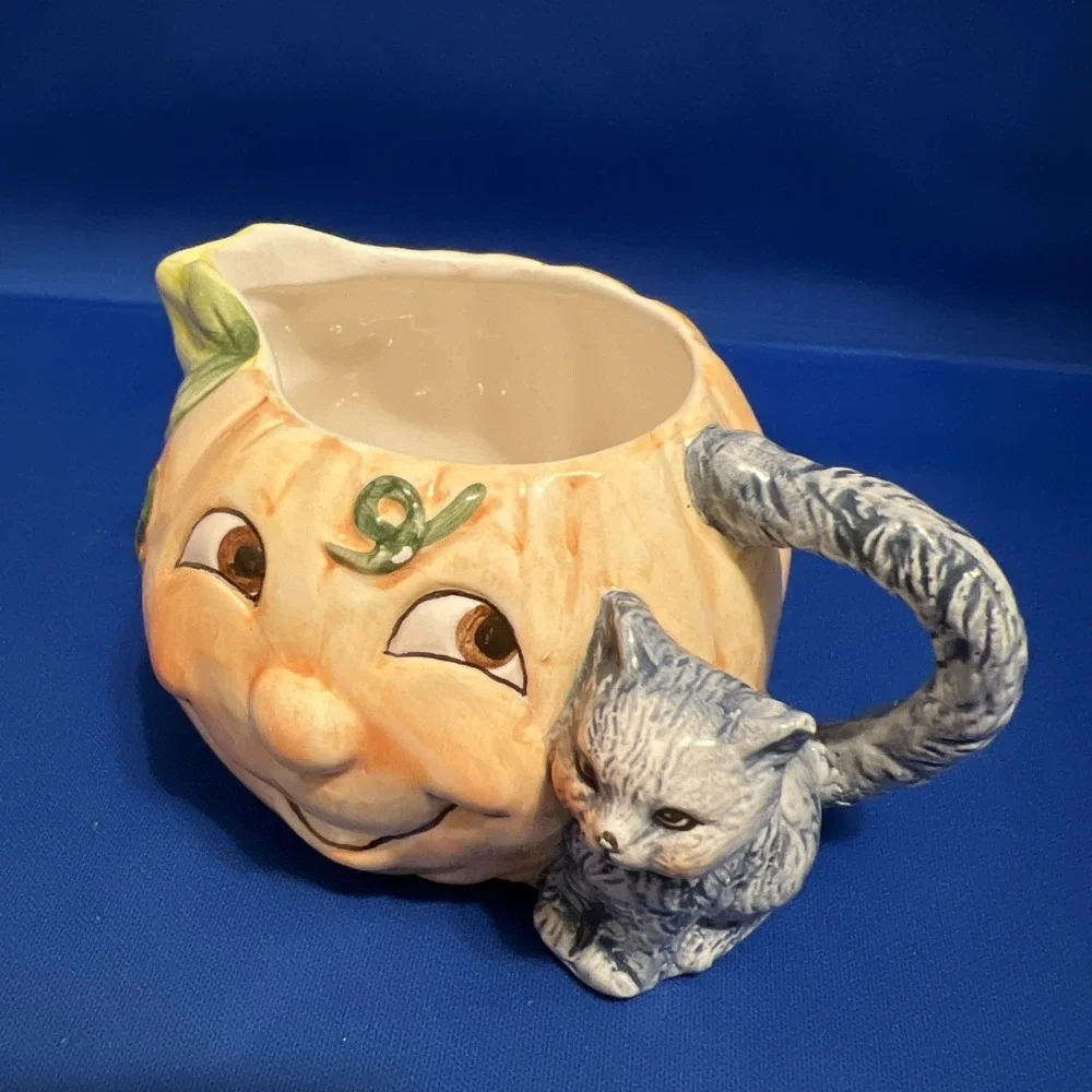 Pumpkin Creamer Pitcher With Cat Handle 3x3